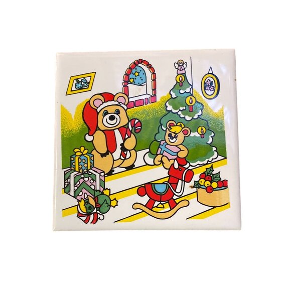 Vintage Ceramic Christmas Coasters Used 4x4 Set of 2 - Picture 3 of 13